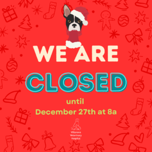 Red background with lettering "we are closed until December 27th at 8a"